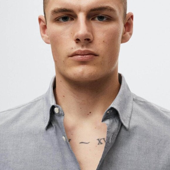 New MANGO Men's Regular Fit Cotton Shirt Blue - Picture 2 of 6